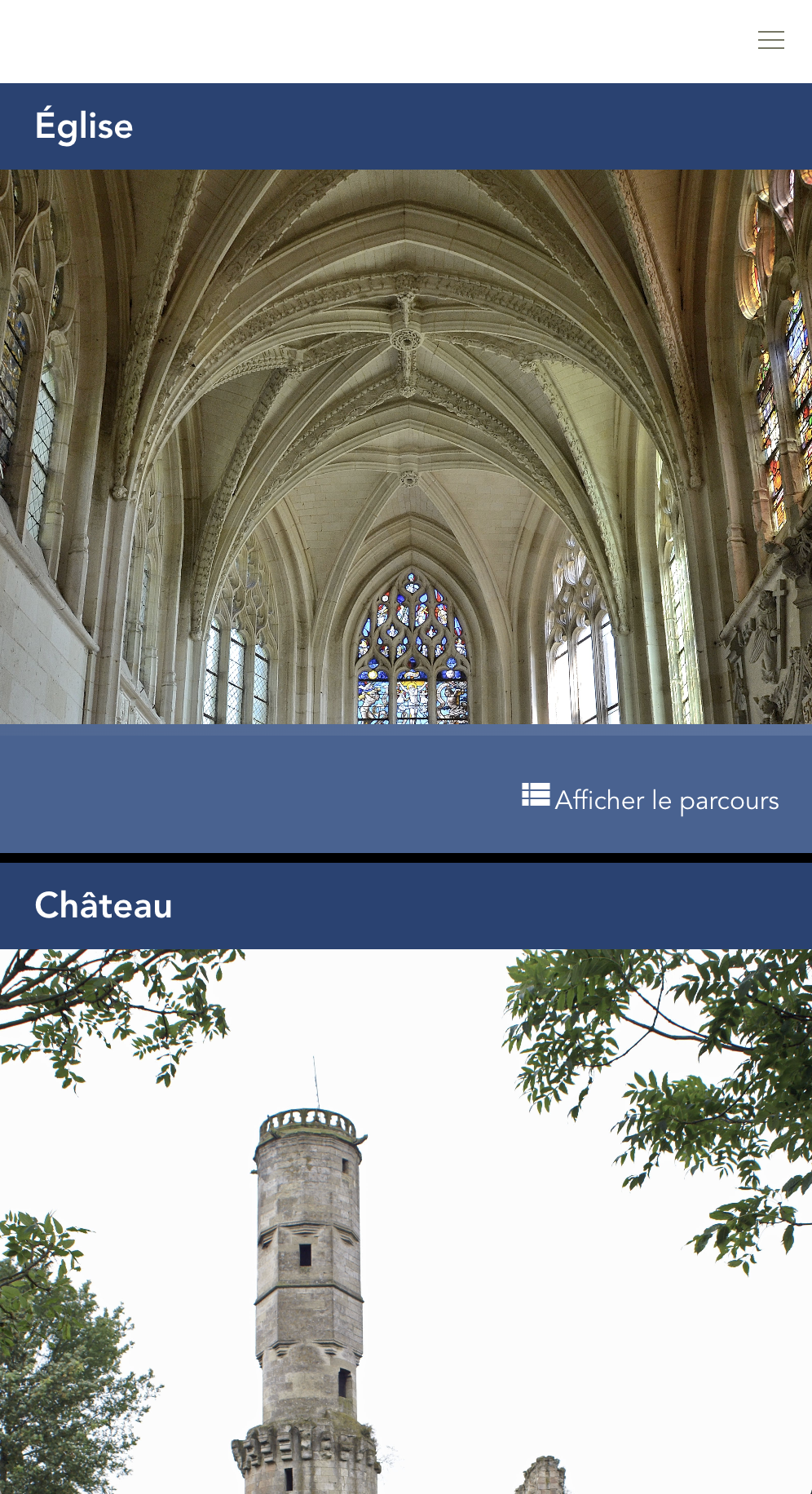 Sommaire de la visite — points d'intérêt par lieu.